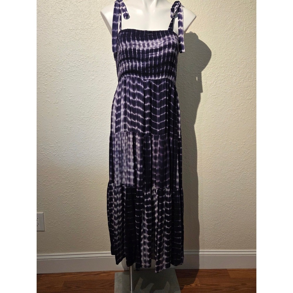 ee:some Purple Tie Dye Smocked Maxi Dress Women Large Tiered Rayon Boho Summer
